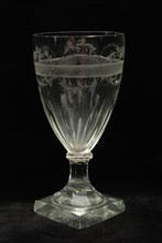 Chalice, engraved with tendrils and pearl necklace in band, wine glass drinking glass drinking utensils tableware holder lead