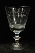 Chalice, engraved with H.J.W. October 14, 1849, wine glass drinking glass drinking utensils tableware holder glass, gram free