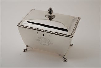 Cornelis Knuijsting, Silver tea box with two compartments, tea chest holder silver, d 10.6