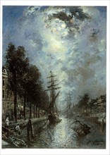 Johan Barthold Jongkind, Cityscape of Rotterdam, Canal à Rotterdam, cityscape painting material canvas oil painting, Portrait