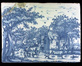 DC, Rectangular plaque, rural decor of figures, plaque tile footage ceramic pottery glaze, baked 2x painted glazed Plaque blue