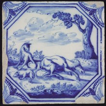 atelier Aalmis, Tile with mythological scene with wolf, in octagon with feathered corners, wall tile tile sculpture ceramic