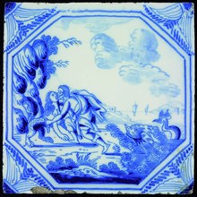 atelier Aalmis, Tile with mythological scene with Peleus and Thetis, in octagon with feathered corners, wall tile tile sculpture