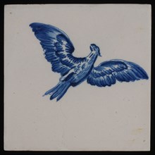 Jan Aalmis sr., Tile, blue on white, with the image of falcon with spread wings, wall tile tile sculpture ceramic earthenware