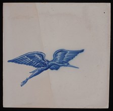 Jan Aalmis sr., Tile, blue on white, with the image of perching heron, wall tile tile sculpture ceramic earthenware glaze, baked