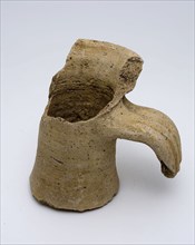 Neck fragment of jug with part of rim and ear, amphora jar holder soil find ceramic pottery, hand-turned baked neck fragment