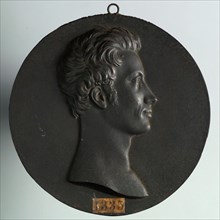 Leonard Posch (?), Black stained round metal medal plate of Prince of Orange, King William II, Plaque medal plate metal, cast