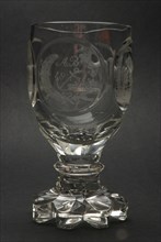 Goblet, jar with engraved with horses, monogram AB and 1835, wineglass drinking glass drinking utensils tableware holder glass
