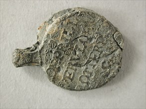Cloth seal with text from Rotterdam and telemark, cloth seal hallmark ground find lead metal, cast struck Cloth lead with text