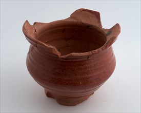 Pottery pot, red shard, externally glazed, on stand, pot holder soil find ceramic earthenware glaze lead glaze, hand-turned