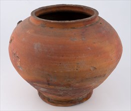 Earthenware storage jar or ash jar, unglazed, on stand, ovoid, storage pot aspot pot holder soil find ceramic pottery, hand