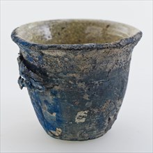 Pottery ointment jar, gray shard, internally glazed yellow, ointment jar pot holder soil find ceramic earthenware glaze lead