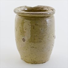 Pottery ointment jar, white shard, glazed entirely yellow, ointment jar pot holder soil find ceramic earthenware glaze lead