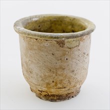 Pottery ointment jar, white shard, internally glazed yellow, ointment jar holder soil find ceramic earthenware glaze lead glaze