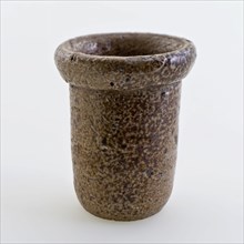 Stoneware ointment jar, white shard, fully glazed in gray and brown, ointment jar holder soil find ceramic stoneware glaze salt