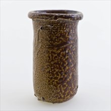 Stoneware ointment jar, white shard, glazed in full brown color, ointment jar holder soil find ceramic stoneware glaze salt