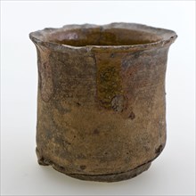 Pottery ointment jar, cylindrical model, red shard, internally glazed, ointment jar holder soil find ceramic earthenware glaze