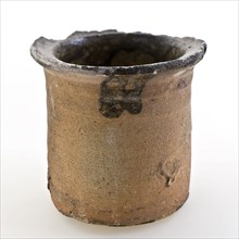 Pottery ointment jar, cylindrical model, gray shard, internally glazed, ointment jar pot holder soil find ceramic earthenware