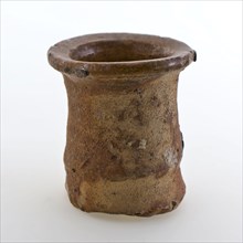 Pottery ointment jar, cylindrical model, red shard, internally glazed, ointment jar holder soil found ceramic earthenware glaze
