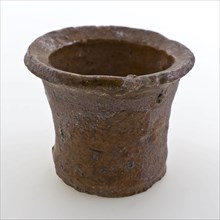 Pottery ointment jar, mortar model, red shard, internally glazed, ointment jar holder soil found ceramic earthenware glaze lead