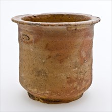Pottery ointment jar, cylindrical model, red shard, internally glazed, ointment jar pot soil find ceramic earthenware glaze lead