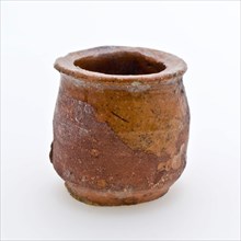 Pottery ointment jar, belly model, red shard, internally glazed, ointment jar pot holder soil find ceramic earthenware glaze