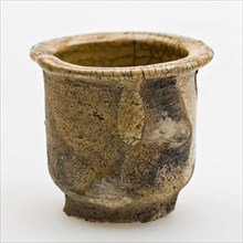 Pottery ointment jar, cylindrical model, white shard, internally glazed yellow, ointment jar holder soil find ceramic