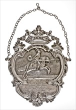 Silversmith: Kornelis Brouwer, Gildenschild of the Klein Schippersgilde, shield silver, driven chased engraved Crowned shield on