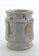 Pottery ointment jar, cylindrical model with constrictions, entirely glazed in white, ointment jar pot holder soil find ceramic