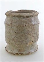 Pottery ointment jar, cylindrical model with constrictions, glazed entirely gray white, ointment jar pot holder soil find
