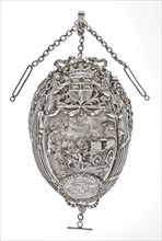 Silversmith: Adrianus van Bemme, Silver chief of the shield of the wagoner's guild, head shield plate silver, driven hammered
