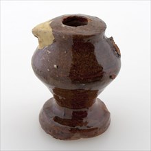 Pottery flute in the form of double conical cup, spout and stand, flute toy relaxant soil find ceramic earthenware glaze lead