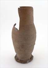 Fragment stoneware jug, cylindrical model with wide vertical ear, on squeeze foot, can crockery holder soil find ceramic