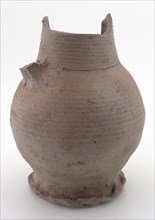 Fragment stoneware jug, sphere model with wide vertical ear, on squeeze foot, can crockery holder soil find ceramic stoneware