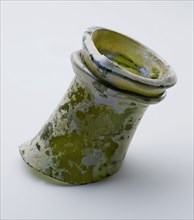 Fragment of neck and lip of large storage bottle, bottle holder bottomfound glass, free blown and shaped glass application