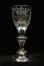 Chalice glass engraved with monogram and year 1782, wine glass drinking glass drinking utensils tableware holder glass, free