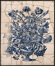 tile manufacturer, tegelpainter: Pieter Jansz. Aalmis, Tile panel with flower vase with large bouquet, tile picture ceramic