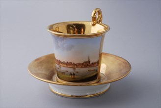 Cup and saucer, part of coffee and tea service with cityscapes, cup and saucer coffee service tea set tableware ceramics
