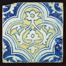 Ornament tile, polychrome braid band decor, wall tile tile sculpture ceramics pottery glaze, baked 2x glazed painted bright
