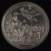M. Holtzhey, Silver commemorative medal on the completion of the Rotterdam Stock Exchange, commemorative medal penning footage