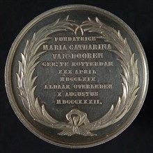 Medal with 25th anniversary of the Maria Catharina van Dooren's women's foundation of charity in Rotterdam, commemorative medal