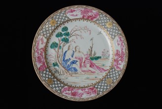 Plate of Chinese porcelain with image of love pair, plate crockery holder ceramic porcelain glaze, baked glazed painted stove