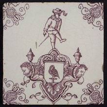 tile manufacturer: Aalmis, Cartouchetegel, from tile field, cartridge tile in purple with artist, corner motif quarter rosette