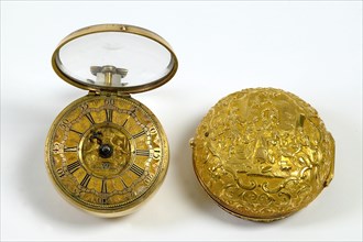 watch, Gold pocket watch with representation of Achilles in the midst of the daughters of Lycomedes, pocket watch watch movement