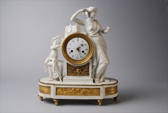 Empire table game, pendulum clock clockwork measuring instrument ceramic biscuit bronze brass steel enamel, Elongated foot