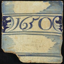 Tile of chimney pilaster, blue on white, between two blue shaded edges 1650, chimney pilaster tile pilaster footage fragment