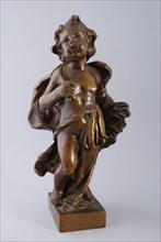 Simon Miedema, Cast bronze statue of child with sickle and bundle of grain in hand, summer, from series the seasons, sculpture