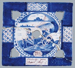 Birth tile with miraculous fishing and Hendrikje Jans, Assies 1847, birth tile decorative tile tile sculpture ceramic