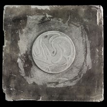 Leendert Bolle, Rectangular mold for Medal, in circle fire-spitting dragon, mold tool kit gypsum, lower middle signed LB