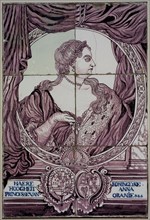 Purple tile picture, portrait of Anna van Hannover, framed together with 5437, tile picture material ceramic earthenware glaze